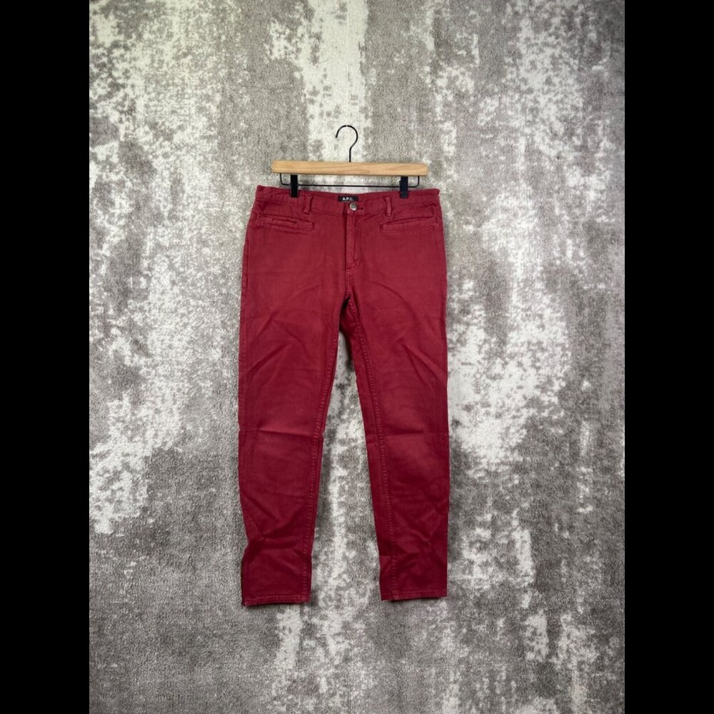 A.P.C Jeans 30 Mens Red Chino Ankle Zip Straight 29" Inseam Flat Front